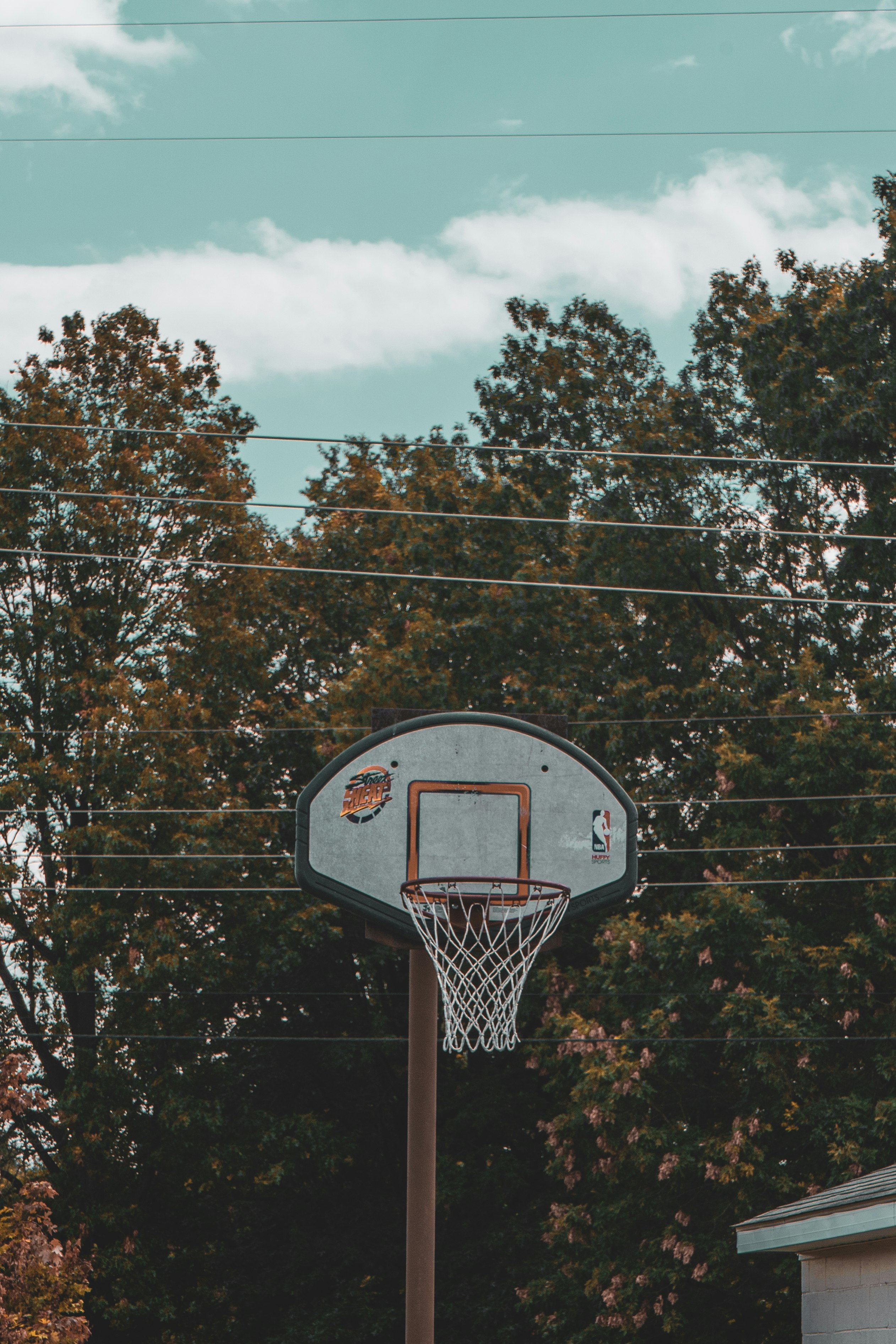 black and white basketball hoop